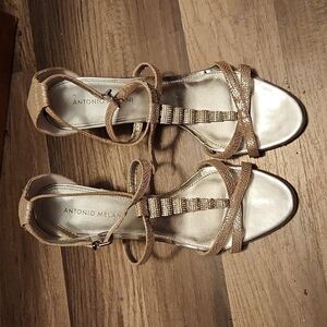 ANTONIO Melani Metallic Heel Beaded Sandals Size 9.5 Prom!!